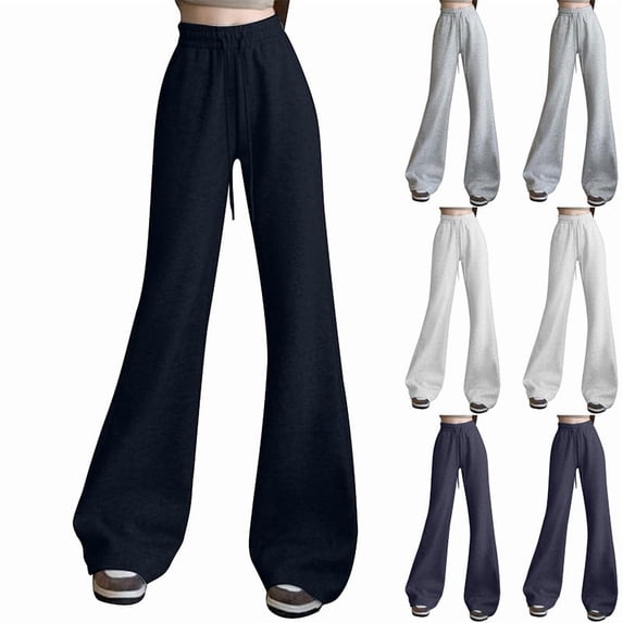 Mgmyaa Women's Solid Color High Waist Sweatpants Flared Bootcut Elastic Waist Casual Lazy Fit Palazzo Full Length for Home Lounging