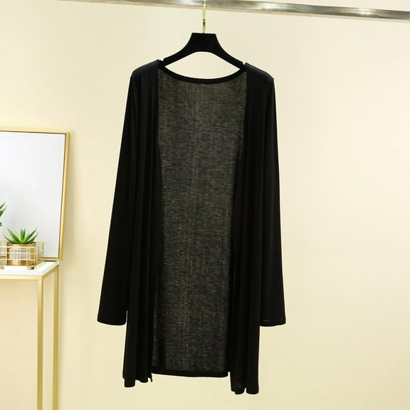 Mgmyaa Women's Solid Color Longline Lightweight Cardigan - Long Sleeve Casual Housecoat