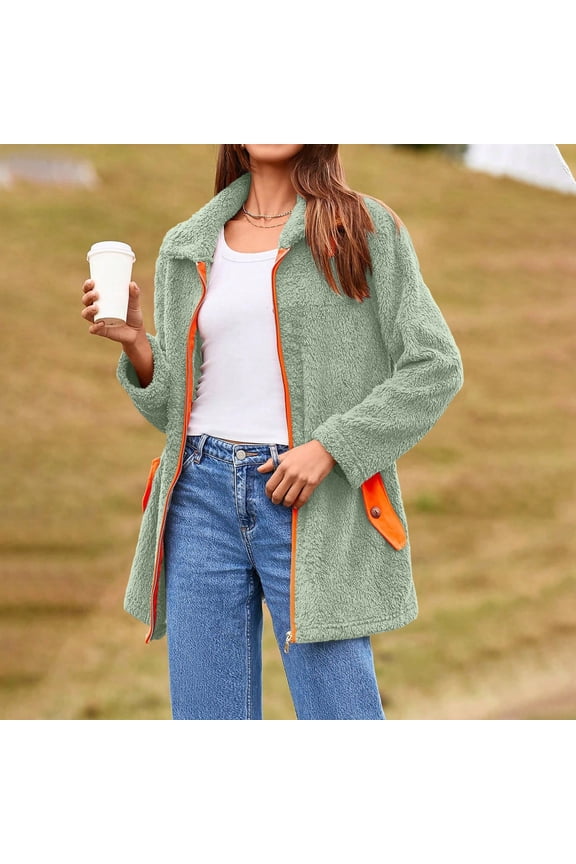 Women's Stand Collar Quilted Jacket Contrast Trim Casual Long Sleeve Zip Front Fleece Outerwear Fall Winter