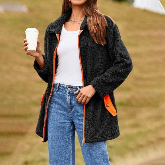 Mgmyaa Women's Stand Collar Quilted Jacket Contrast Trim Casual Long Sleeve Zip Front Fleece Outerwear Fall Winter