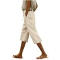 thumbnail image 1 of Mgmyaa Women's Straight-Leg Capris Solid Color Casual Elastic Waist Pocket Lace-Up 3/4 Long Pants Cropped Beach Pants, 1 of 6