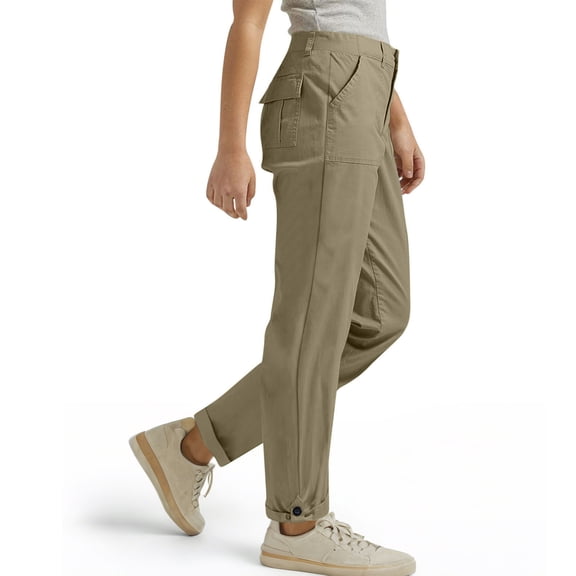 Mgmyaa Women's Straight Leg Pants Elastic Waist Loose-Fit Cargo Pants Ankle Length Casual Work Trousers with Pockets