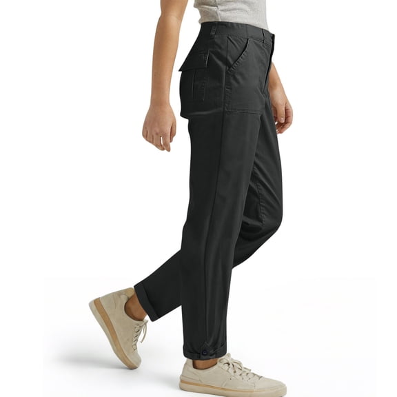 Mgmyaa Women's Straight Leg Pants Elastic Waist Loose-Fit Cargo Pants Ankle Length Casual Work Trousers with Pockets