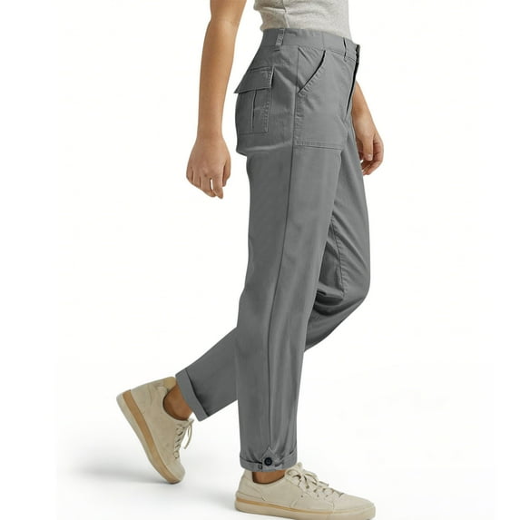 Mgmyaa Women's Straight Leg Pants Elastic Waist Loose-Fit Cargo Pants Ankle Length Casual Work Trousers with Pockets