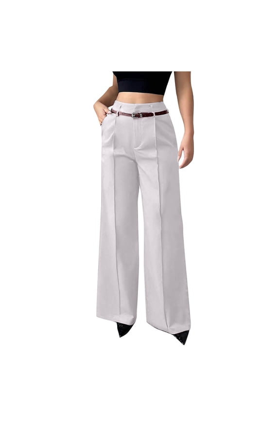Women's Straight Leg Tailored Pant High Waist Wide Leg Trousers Formal Office Pants with Zipper Two Pockets Work Dress Slack
