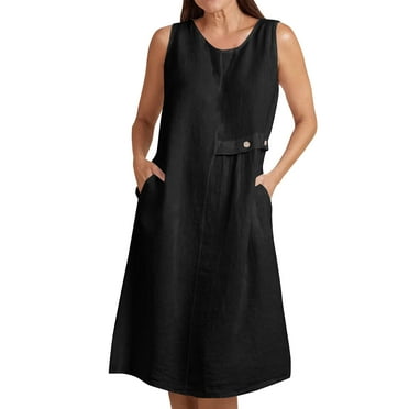 Mgmyaa Women's Summer Casual Dress Crew Neck Sleeveless Midi Sundress with Pockets