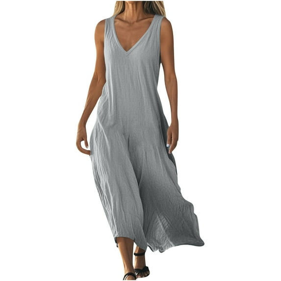 Mgmyaa Women's Summer Casual Dress V Neck Sleeveless Long Dress Flowy Swing Maxi Beach Dress