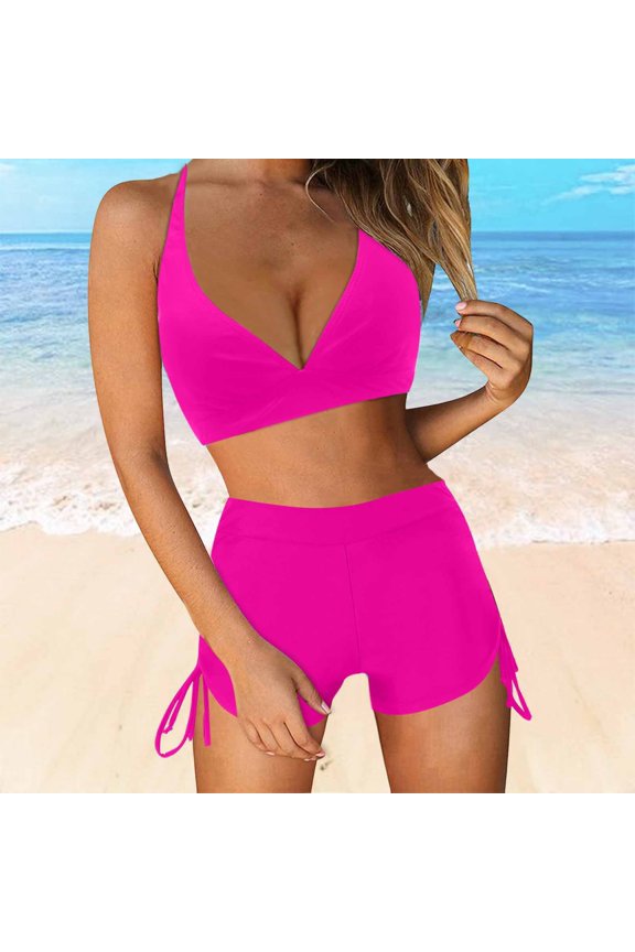Women's Support Bikini Set Two Piece Swimsuit Notch Neck with Spaghetti Straps Solid Pattern Quick Dry Nylon Spandex for Vacation