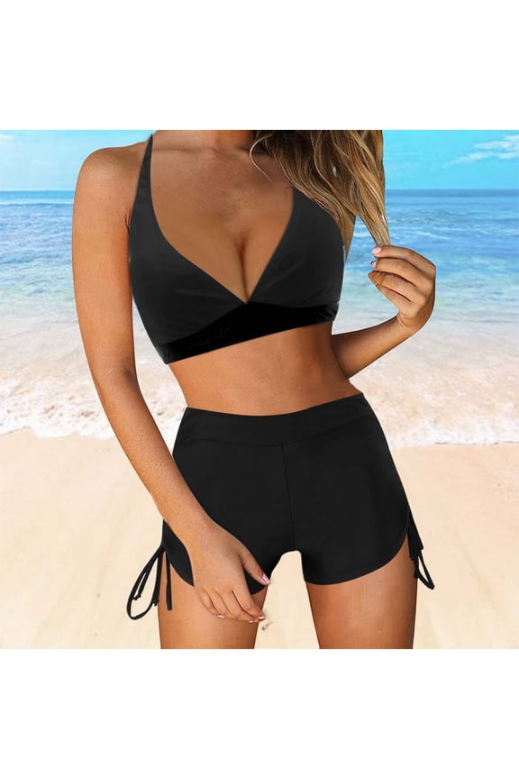 Women's Support Bikini Set Two Piece Swimsuit Notch Neck with Spaghetti Straps Solid Pattern Quick Dry Nylon Spandex for Vacation