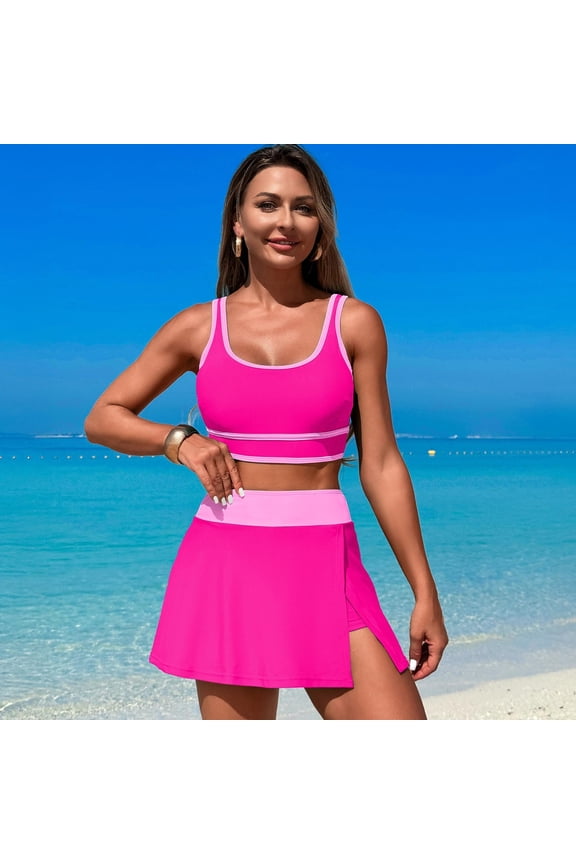 Women's Support Bikini Set Two Piece Swimsuit Scoop Neck with Spaghetti Straps Solid Pattern Quick Dry Nylon Spandex for Vacation