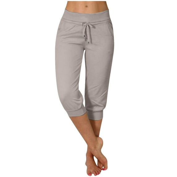 Mgmyaa Women's Sweatpants Capri Pants Cropped Jogger Running Pants Lounge Loose Fit Drawstring Waist with Side Pockets