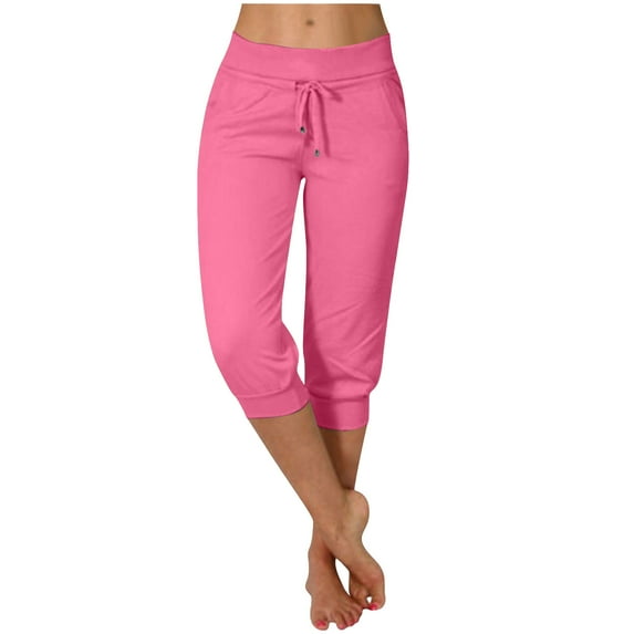 Mgmyaa Women's Sweatpants Capri Pants Cropped Jogger Running Pants Lounge Loose Fit Drawstring Waist with Side Pockets