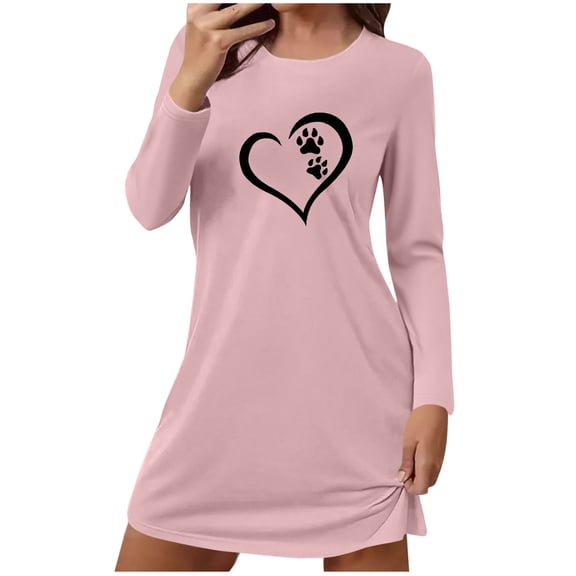 Mgmyaa Women's T-Shirt Dress Long Sleeve Crew Neck Print Loose Casual Pullover Mini Dress