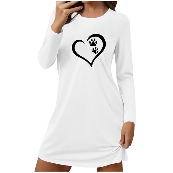 Mgmyaa Women's T-Shirt Dress Long Sleeve Crew Neck Print Loose Casual Pullover Mini Dress