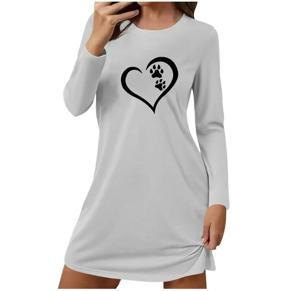 Mgmyaa Women's T-Shirt Dress Long Sleeve Crew Neck Print Loose Casual Pullover Mini Dress