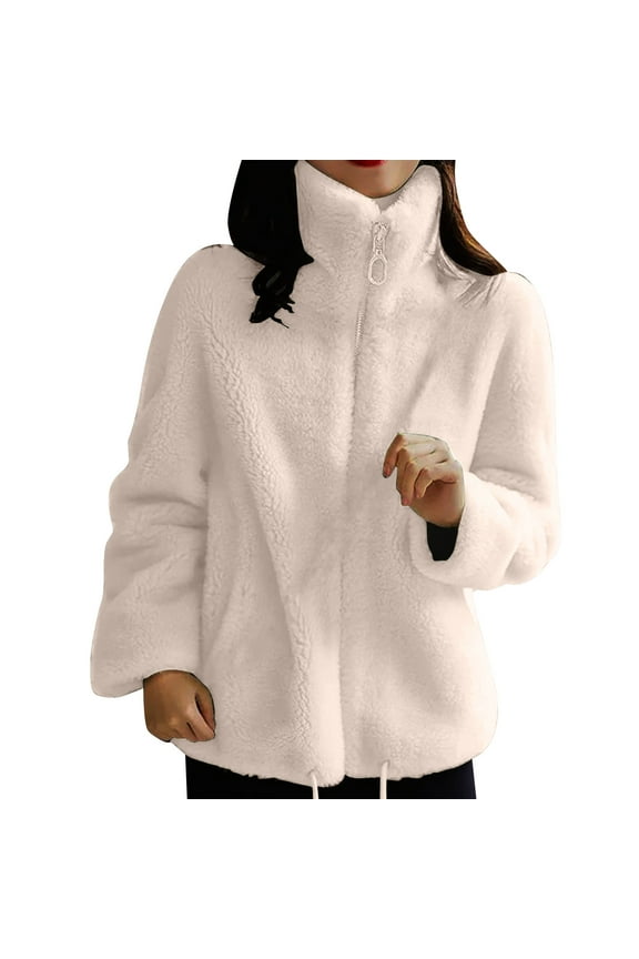 Women's Thermal Double Faced Fleece High Neck Jacket Thicken Windproof Cold Weather Long Sleeve Outerwear