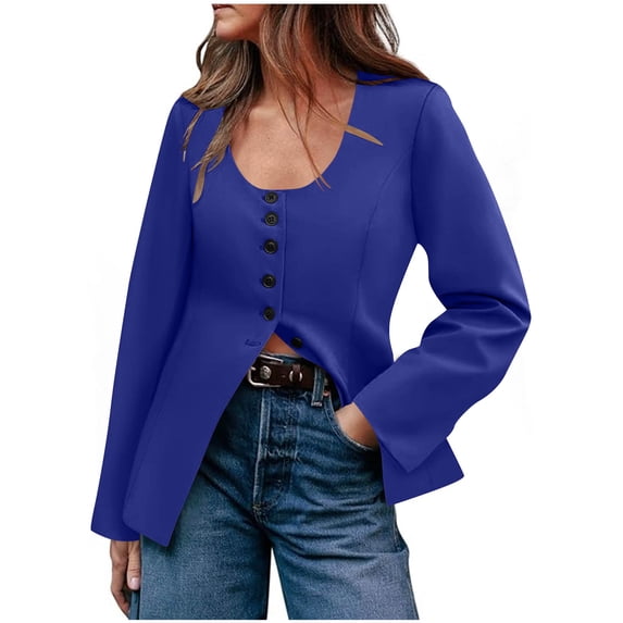 Mgmyaa Women's U-Neck Button Front Cardigan Blazer Casual Long Sleeve Open Front Jackets Top