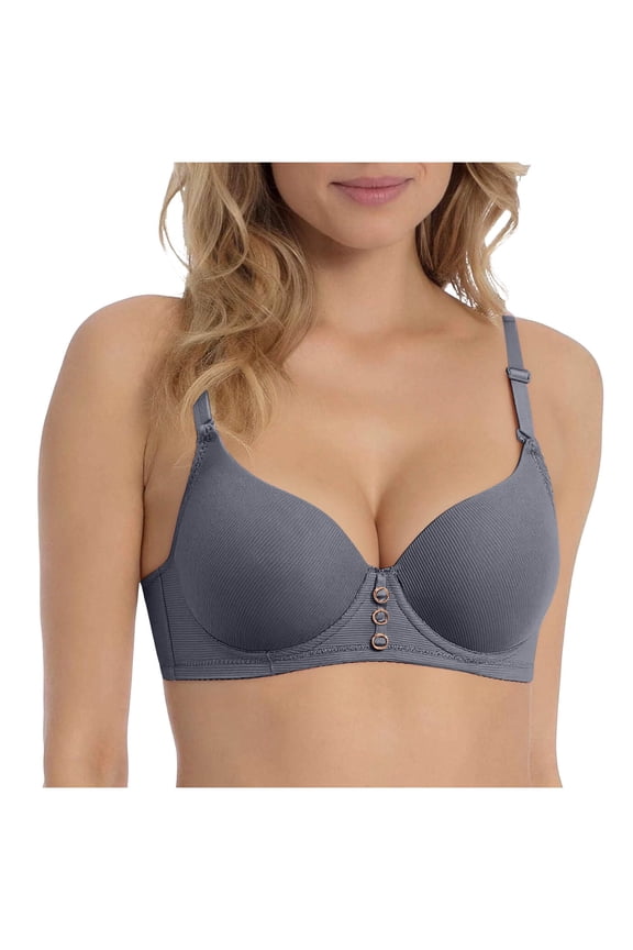 Women's Underwire Balconette Molded Cup Bra Soft Breathable Spaghetti Straps Hook & Eye Closure for Daily Shaping Solid Color