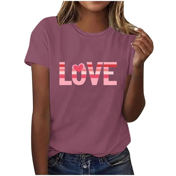 Mgmyaa Women's Valentine's Day Printed Crew Neck Short Sleeve T-Shirt Top Graphic Tees