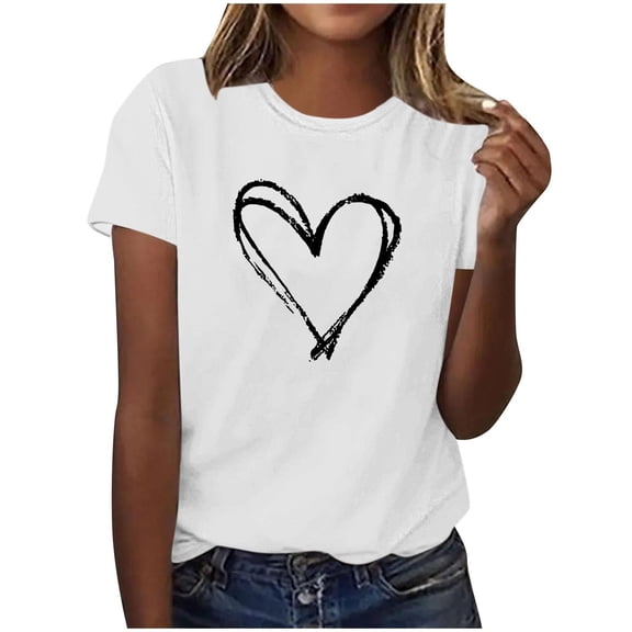 Mgmyaa Women's Valentine's Day Printed Crew Neck Short Sleeve T-Shirt Top Graphic Tees