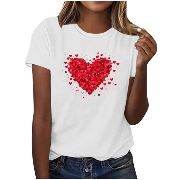 Mgmyaa Women's Valentine's Day Printed Crew Neck Short Sleeve T-Shirt Top Graphic Tees