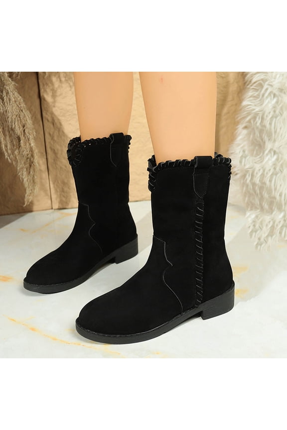 Women's Versatile Frosted Round Toe Thick Heel Cool Eye-Catching Fall Winter Comfortable Short Boots