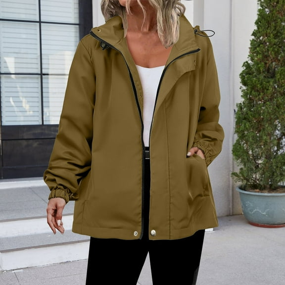 Mgmyaa Women's Water-Resistant Hooded Jacket Long Sleeve Outdoor Sport Zip Up Windproof Coat Lightweight Hiking Climbing Jacket with Multiple Pockets