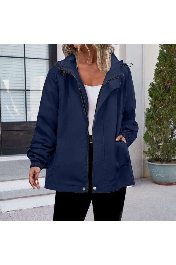 Women's Water-Resistant Hooded Jacket Long Sleeve Outdoor Sport Zip Up Windproof Coat Lightweight Hiking Climbing Jacket with Multiple Pockets