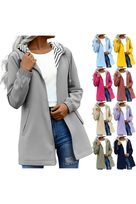 Women's Waterproof Hooded Jacket Zip Up Outdoor Windproof Coat with Pockets Lightweight Loose Fit Hiking Camping Cycling Casual Outerwear Jackets