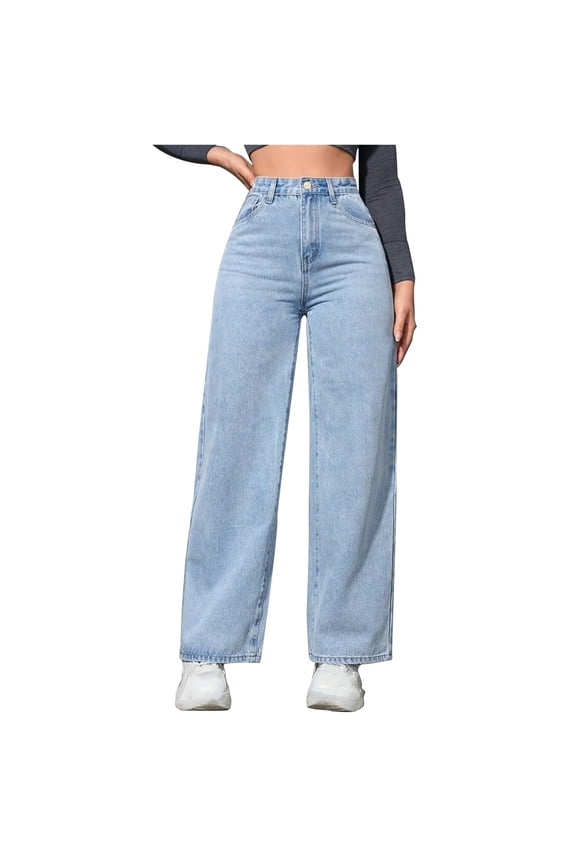 Women's Wide Leg Jeans High Waisted Stretchy Straight Leg Button Fly Denim Pants Trousers with Pockets