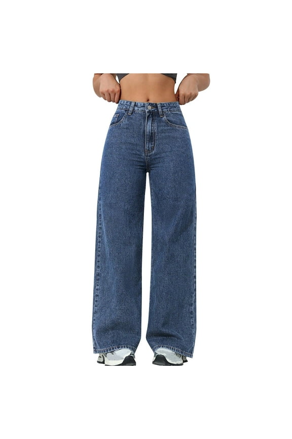 Women's Wide Leg Jeans High Waisted Stretchy Straight Leg Button Fly Denim Pants Trousers with Pockets