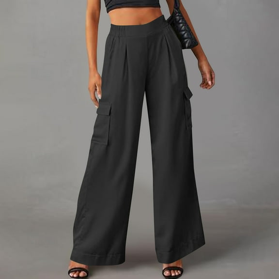 Mgmyaa Women's Wide Leg Pants High Elastic Waist Office Work Trousers Pockets Stretch Comfort Cargo Pants
