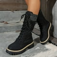 thumbnail image 1 of Mgmyaa Women's Winter Fleece Lined Mid Calf Boots Round Toe Front Lace Up Low Block Heel, 1 of 8