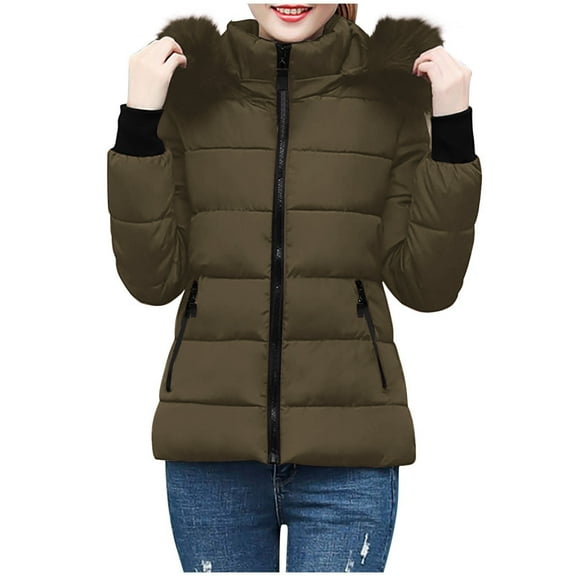 Mgmyaa Women's Winter Hooded Puffer Jacket Detachable Hood Quilted Long Sleeve Warm Parka Coat