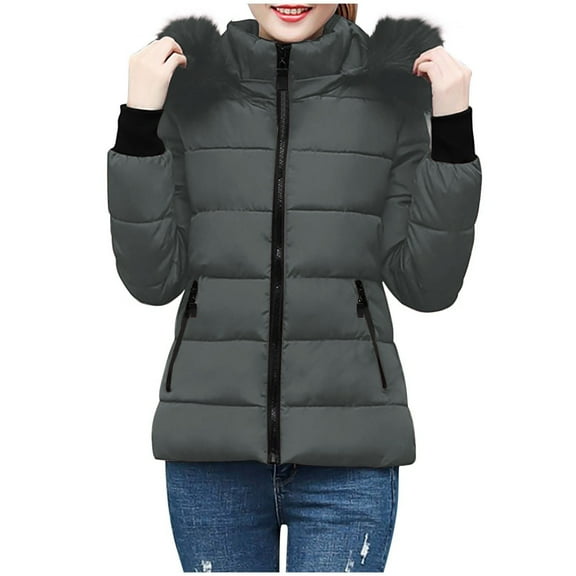 Mgmyaa Women's Winter Hooded Puffer Jacket Detachable Hood Quilted Long Sleeve Warm Parka Coat