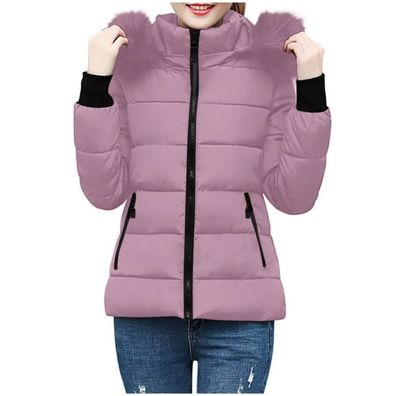Mgmyaa Women's Winter Hooded Puffer Jacket Detachable Hood Quilted Long Sleeve Warm Parka Coat