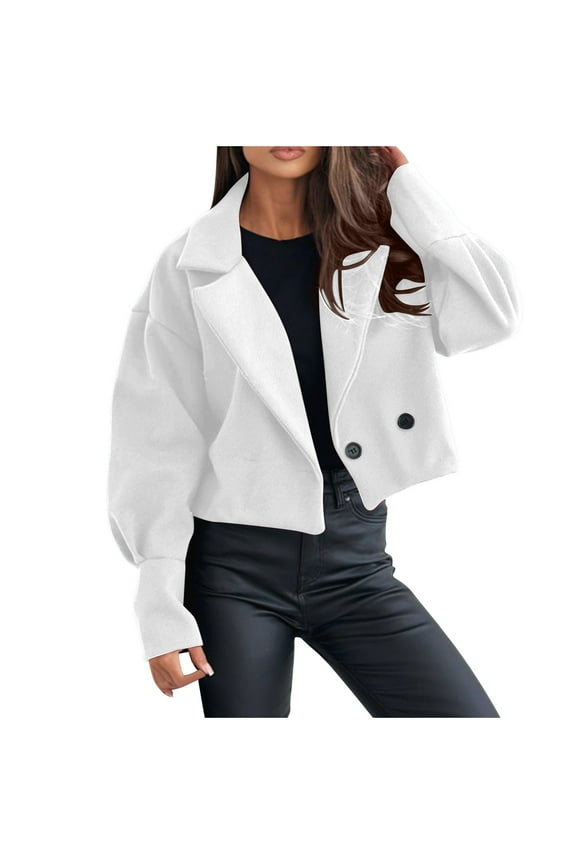 Women's Wool Blend Casual Coat Lapel Collar Long Sleeve Button Front Faux Pocket Loose Fit Jacket