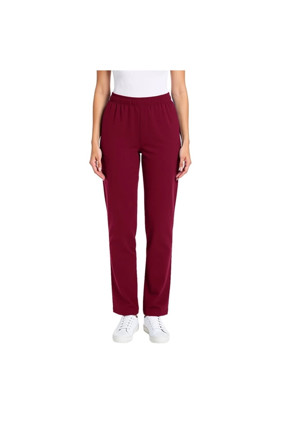 Women's Work Pants with Pockets - Elastic Waist Straight Leg Casual Uniform Trousers, Solid Colors