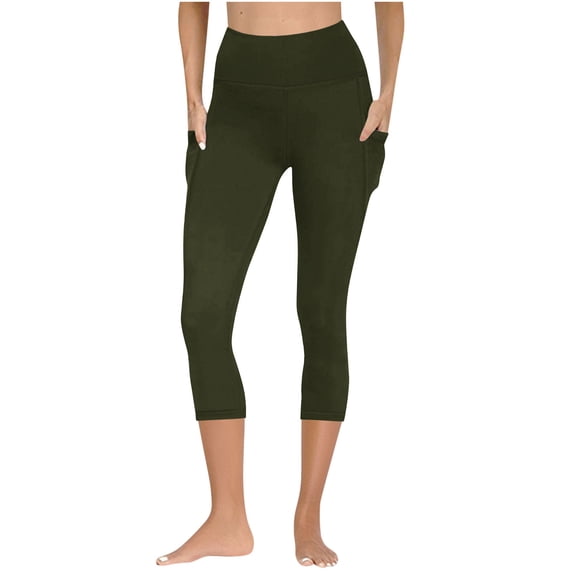 Mgmyaa Women's Yoga Fitness Capri Leggings with Booty Lifting High Waist Slim Fit Moisture Wicking Side Pockets for Workout Running Gym Athletic