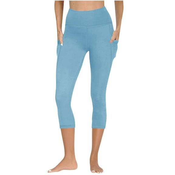Mgmyaa Women's Yoga Fitness Capri Leggings with Booty Lifting High Waist Slim Fit Moisture Wicking Side Pockets for Workout Running Gym Athletic