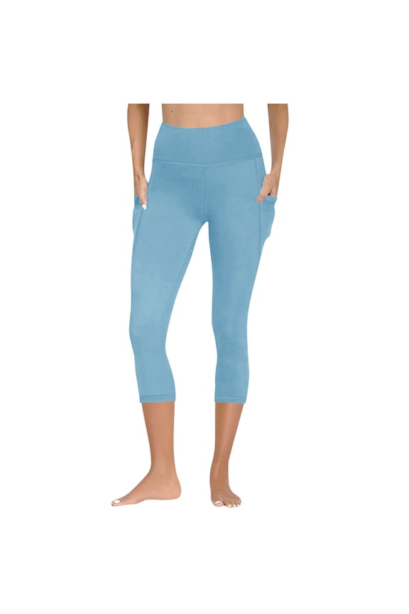 Women's Yoga Fitness Capri Leggings with Booty Lifting High Waist Slim Fit Moisture Wicking Side Pockets for Workout Running Gym Athletic