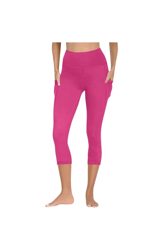 Women's Yoga Fitness Capri Leggings with Booty Lifting High Waist Slim Fit Moisture Wicking Side Pockets for Workout Running Gym Athletic