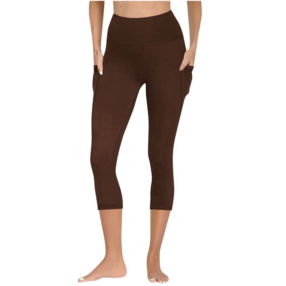 Mgmyaa Women's Yoga Fitness Capri Leggings with Booty Lifting High Waist Slim Fit Moisture Wicking Side Pockets for Workout Running Gym Athletic