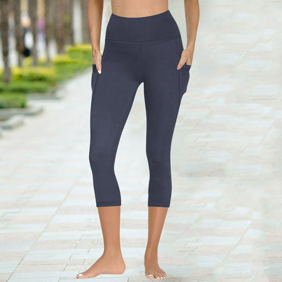 Mgmyaa Women's Yoga Fitness Capri Leggings with Booty Lifting High Waist Slim Fit Moisture Wicking Side Pockets for Workout Running Gym Athletic