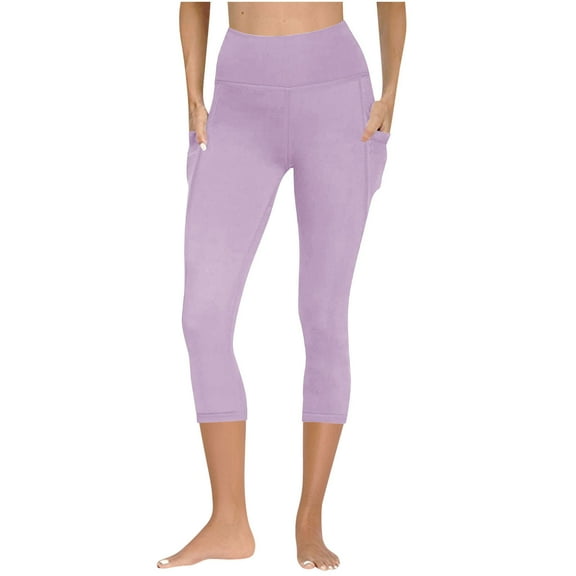 Mgmyaa Women's Yoga Fitness Capri Leggings with Booty Lifting High Waist Slim Fit Moisture Wicking Side Pockets for Workout Running Gym Athletic