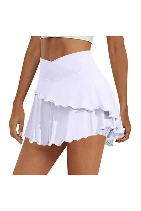Women's Yoga Skirt Athletic Short with Pockets High Waisted Workout Skort Casual Double Layer Tennis Skirt Fitness Running Gym Activewear