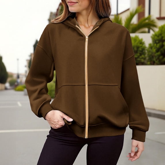 Mgmyaa Women's Zip Up Hoodie 2025 Fall Winter Fashion Long Sleeve Sweatshirt for Casual Streetwear Outfits