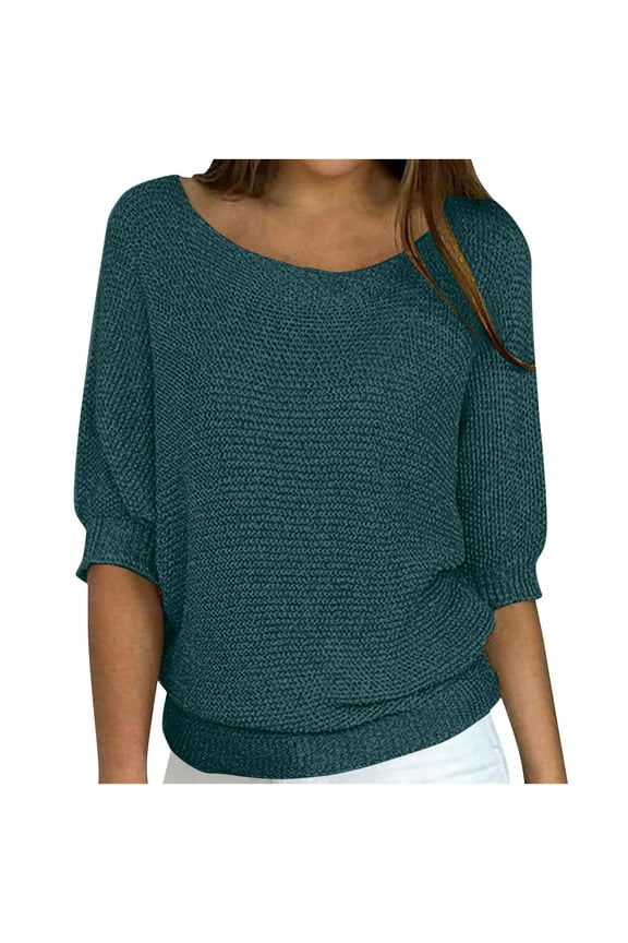 Womens 2025 Summer Sweaters Casual 3/4 Sleeve Lightweight Comfy Cable Knit Trendy Boho Clothes Pullover Sweaters