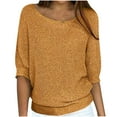 thumbnail image 1 of Mgmyaa Womens 2025 Summer Sweaters Casual 3/4 Sleeve Lightweight Comfy Cable Knit Trendy Boho Clothes Pullover Sweaters, 1 of 5