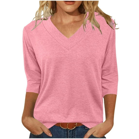 Mgmyaa Womens 3/4 Length Sleeve Tops 2025 Summer V Neck Tee Shirts Dressy Casual Work Tunic Blouses Spring Clothes
